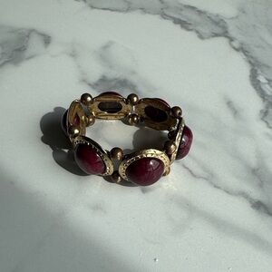 Gold-Tone Burgundy Cabochon Stretch Bracelet